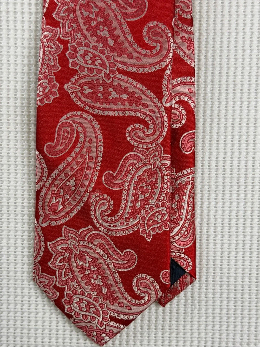 Paul Fredrick Red & Silver Classy Paisley Silk-Style Tie- Professional Style